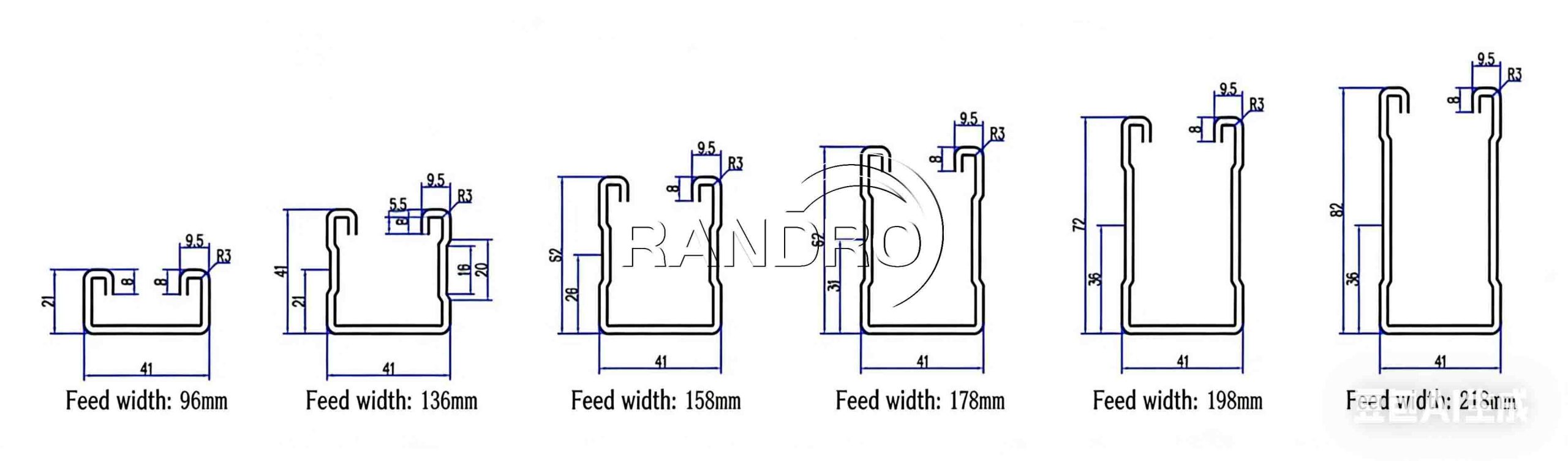 C shape Unistrut pattern diagram